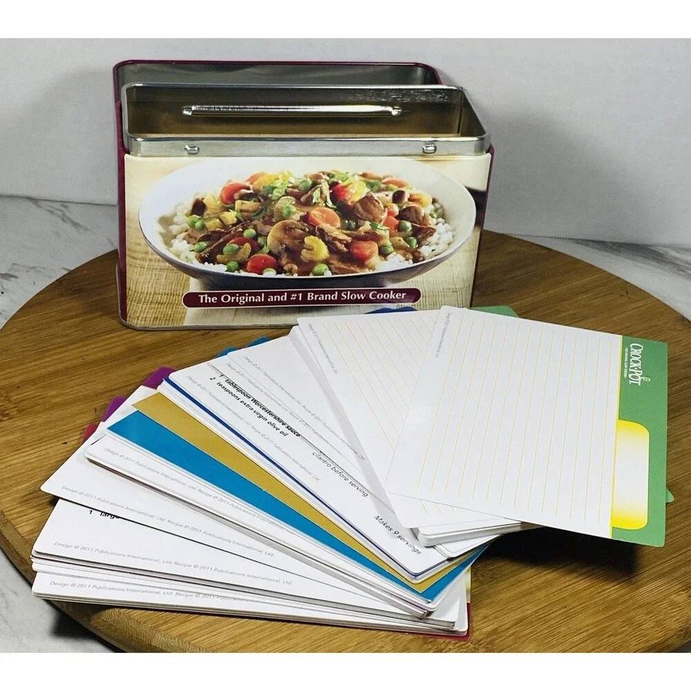 Crock Pot Recipe Card Collection Tin Keepsake Box 76 Recipes Cards & 24 Blank